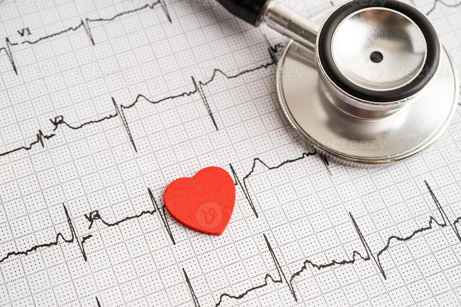 Red heart on electrocardiogram ECG with red heart, heart wave, heart photo