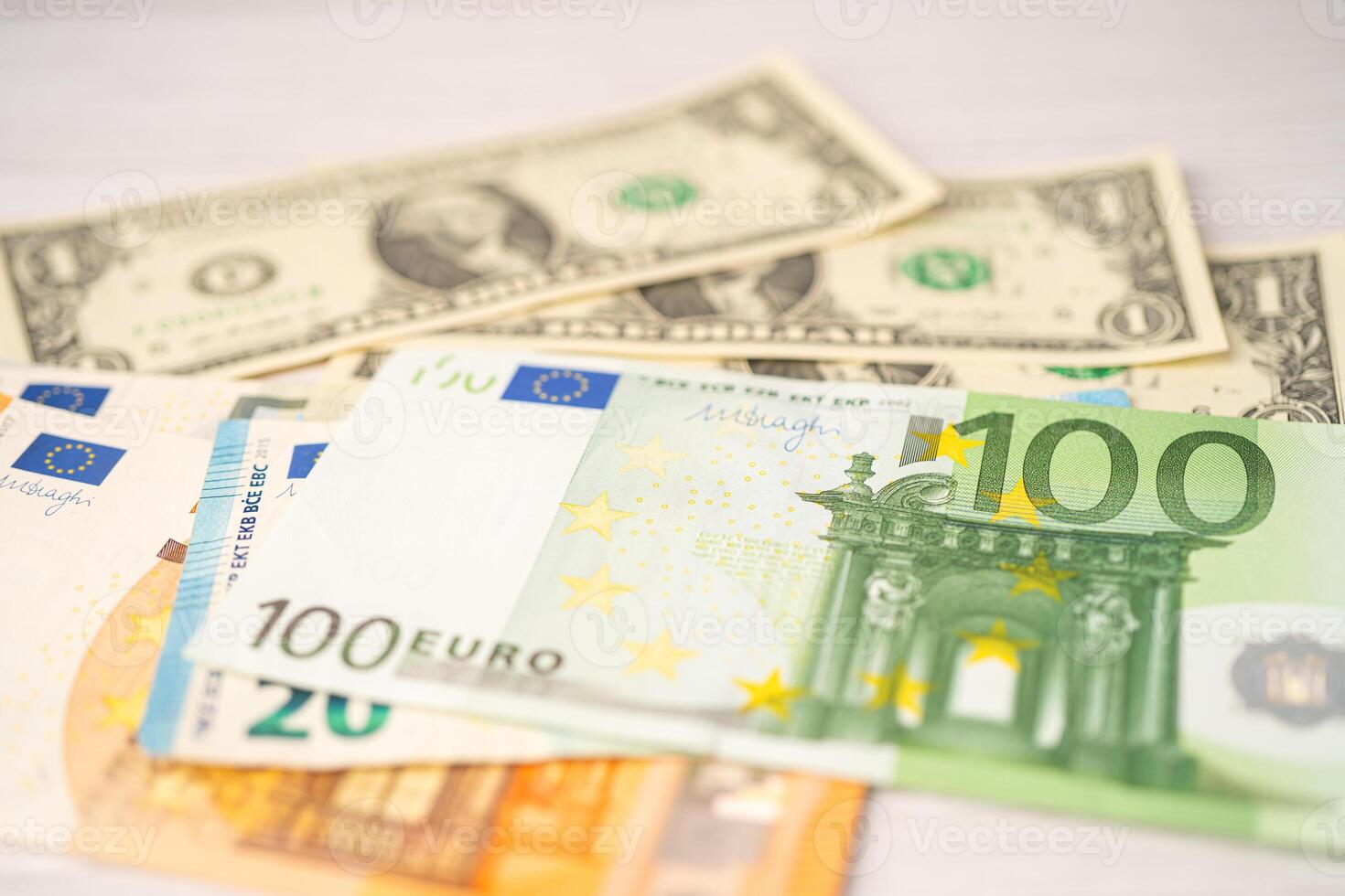 US dollar and Euro banknotes background photo
