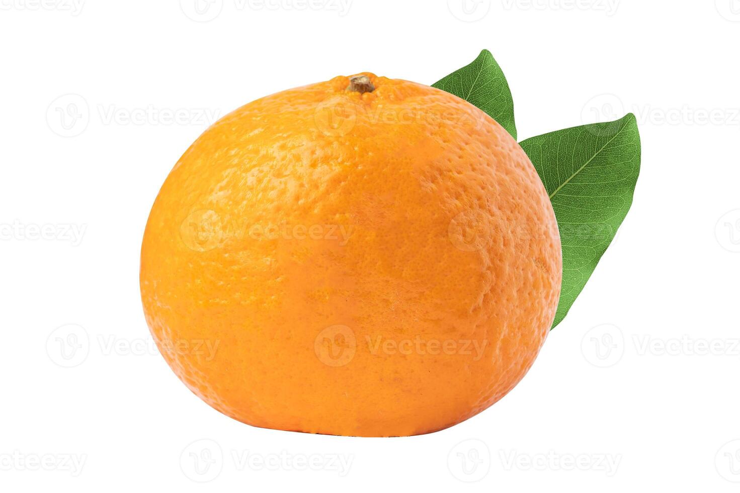 Fresh orange fruit with green leaf on white background photo