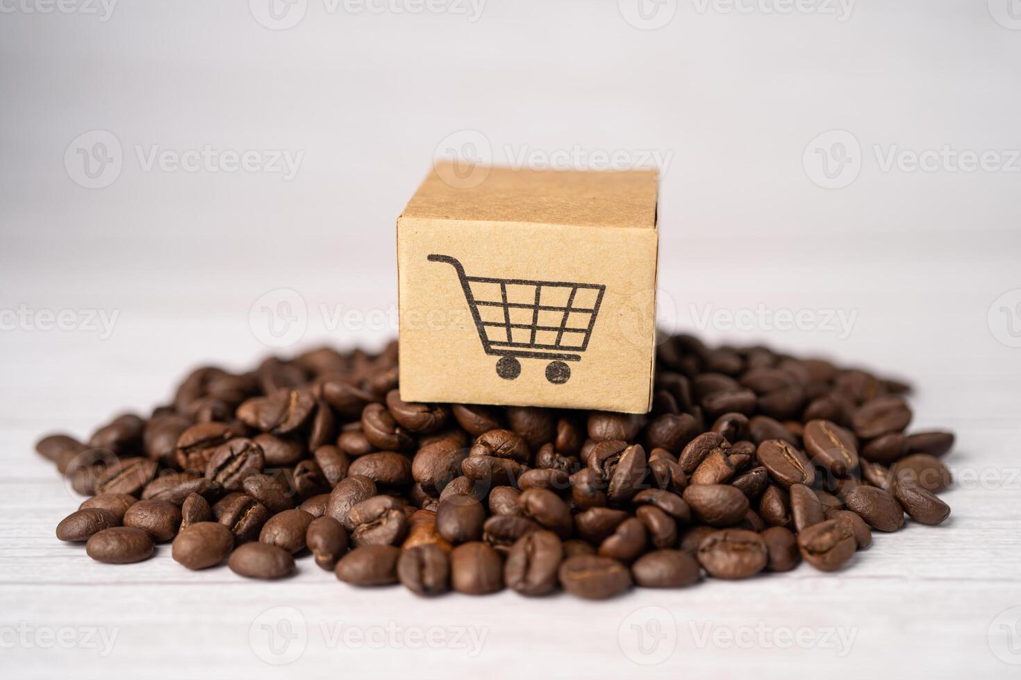 Box with shopping cart logo symbol on coffee beans, Import Export Shopping online or eCommerce delivery service store photo