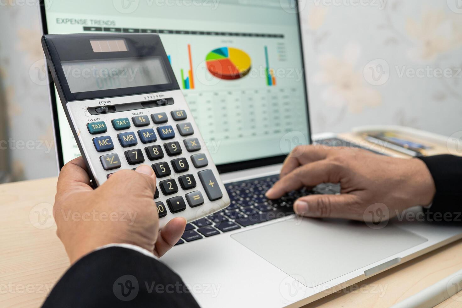 accountant working and analyzing financial reports project photo