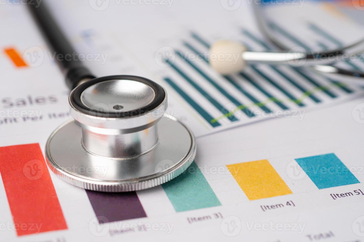 Stethoscope on charts and graphs paper, Finance, Account, Statistics, Investment, Analytic research data economy photo