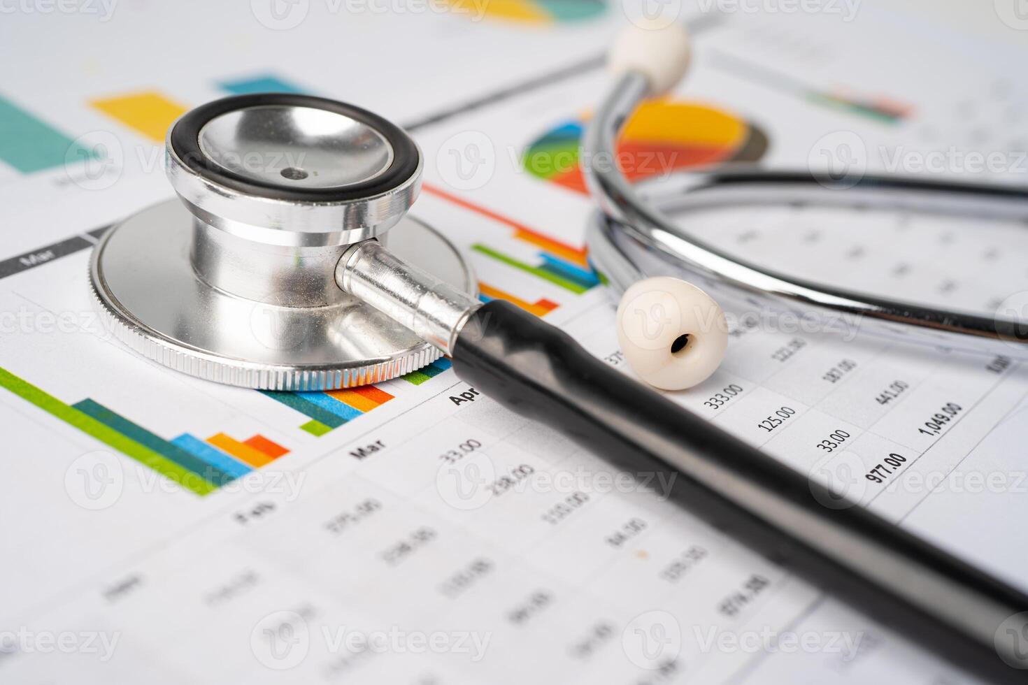 Stethoscope on charts and graphs paper, Finance, Account, Statistics, Investment, Analytic research data photo
