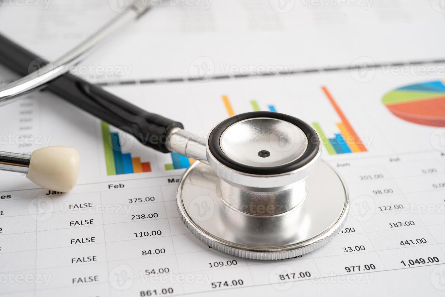 Stethoscope spreadsheet and graph paper, Finance, Account, Statistics, Investment, Analytic research data economy photo
