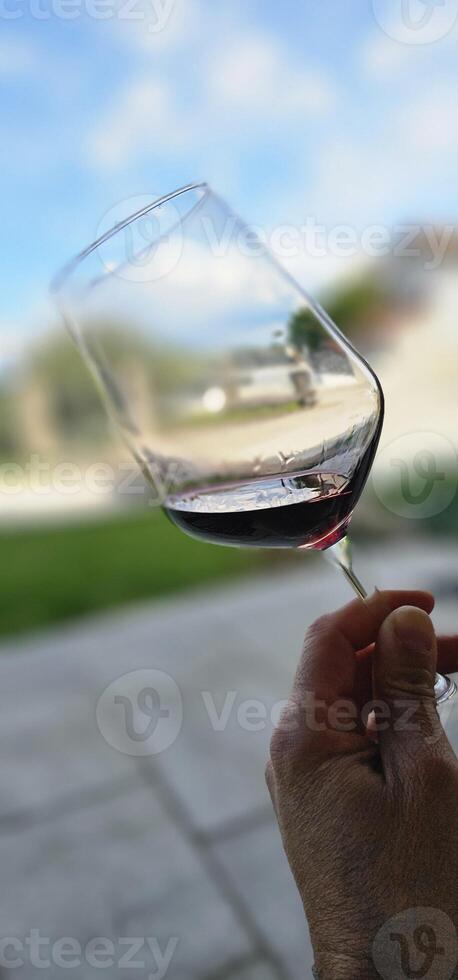 glass of red wine drunk in a cellar in the Piedmontese Langhe during a food and wine photo