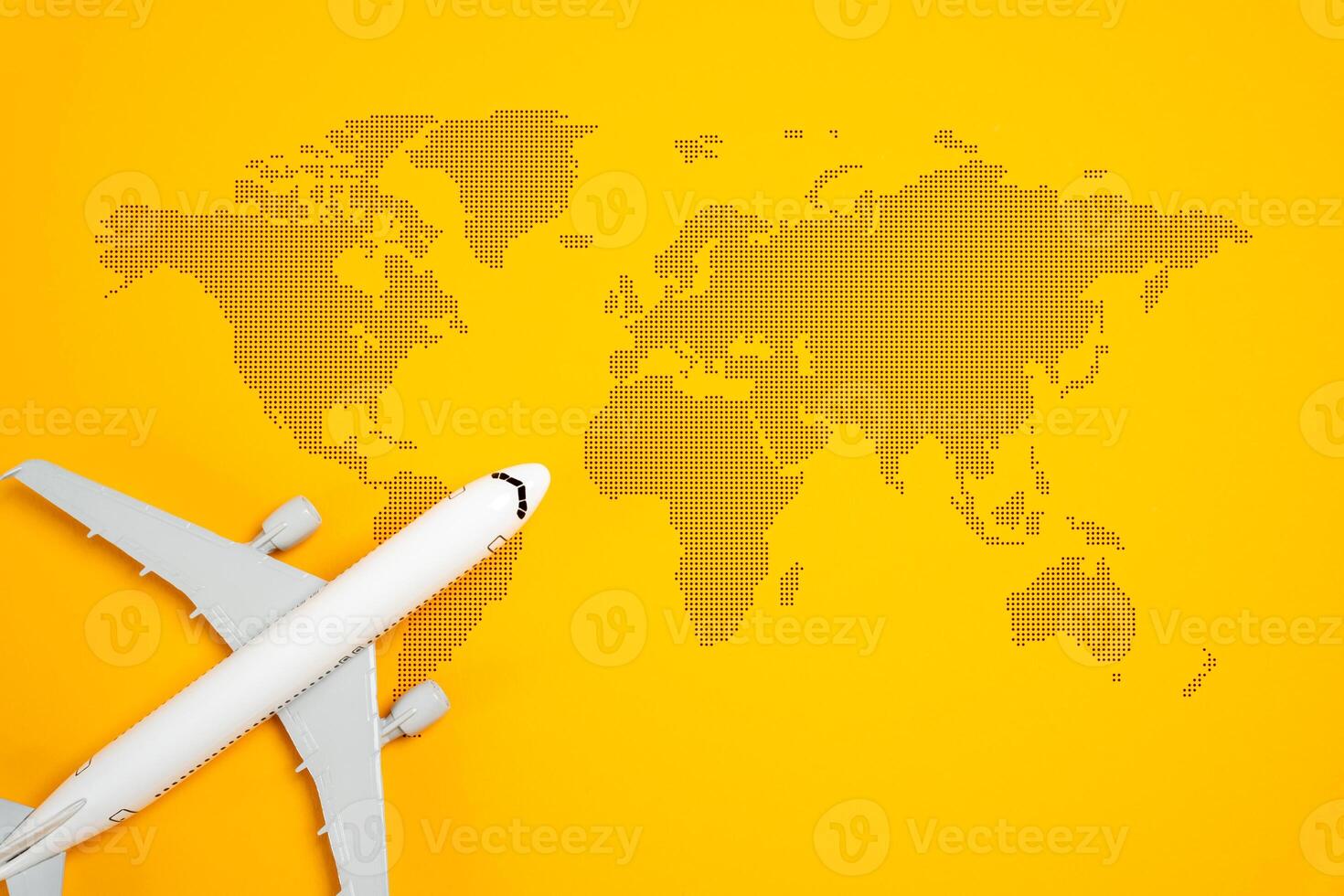 Airplane and world map. Passenger air transportation. International flights. World tourism. Worldwide passenger movement, globalization, and the importance of efficient transportation networks. photo