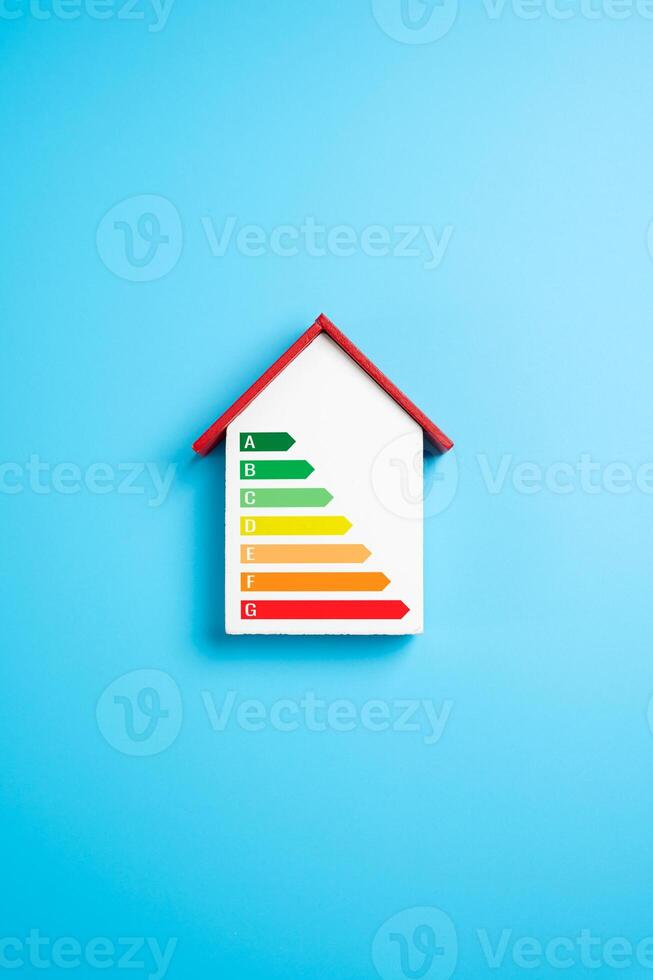 Home and the efficiency scale. Eco-friendly housing and autonomy. Smart systems, insulation, and renewable energy. Sustainable living. Autonomy and environmentally conscious housing design. photo