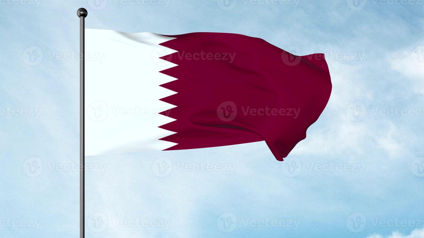 3D Illustration of The national flag of Qatar is in the ratio of 11 is to 28. It is maroon with a broad white serrated band on the hoist side. photo