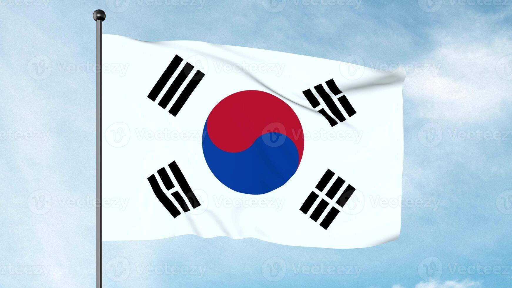 3D Illustration of The flag of South Korea, the Taegukgi, has three parts a white rectangular background, a red and blue Taegeuk in its centre, and four black trigrams, photo