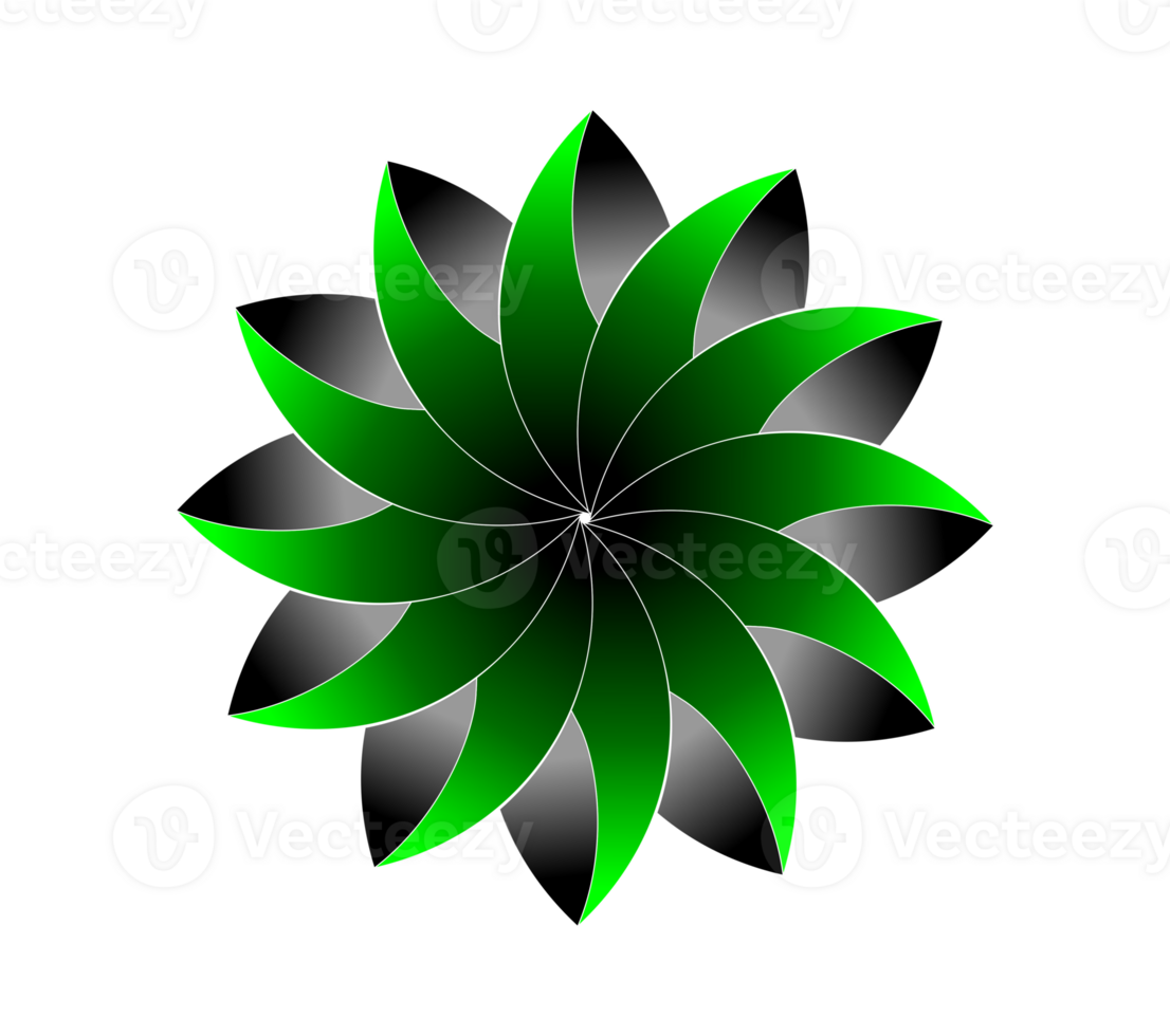 Green Flower with Black Petals shades in Flat Style png