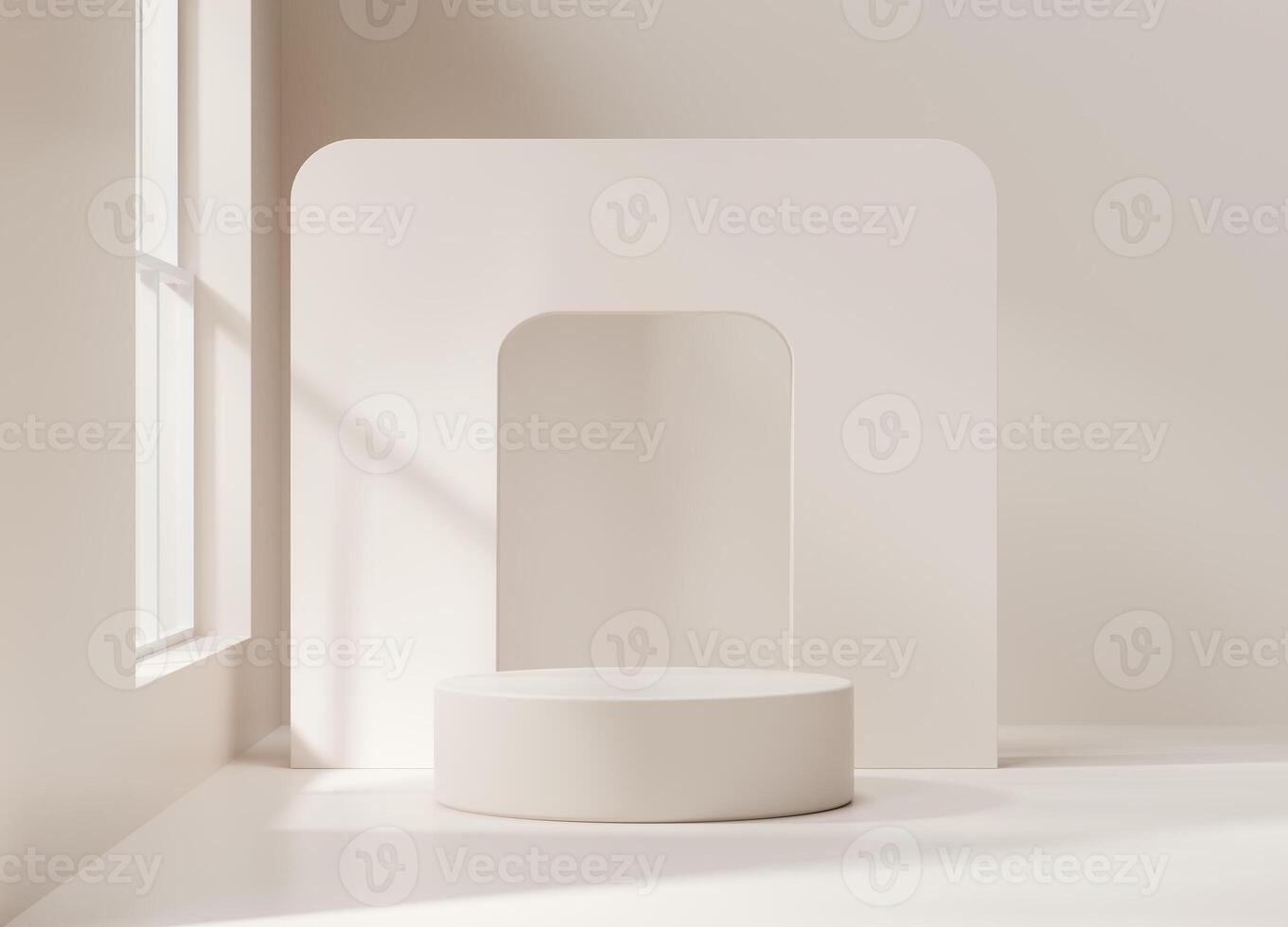 Minimal podium light brown for product display background 3d rendering with window photo