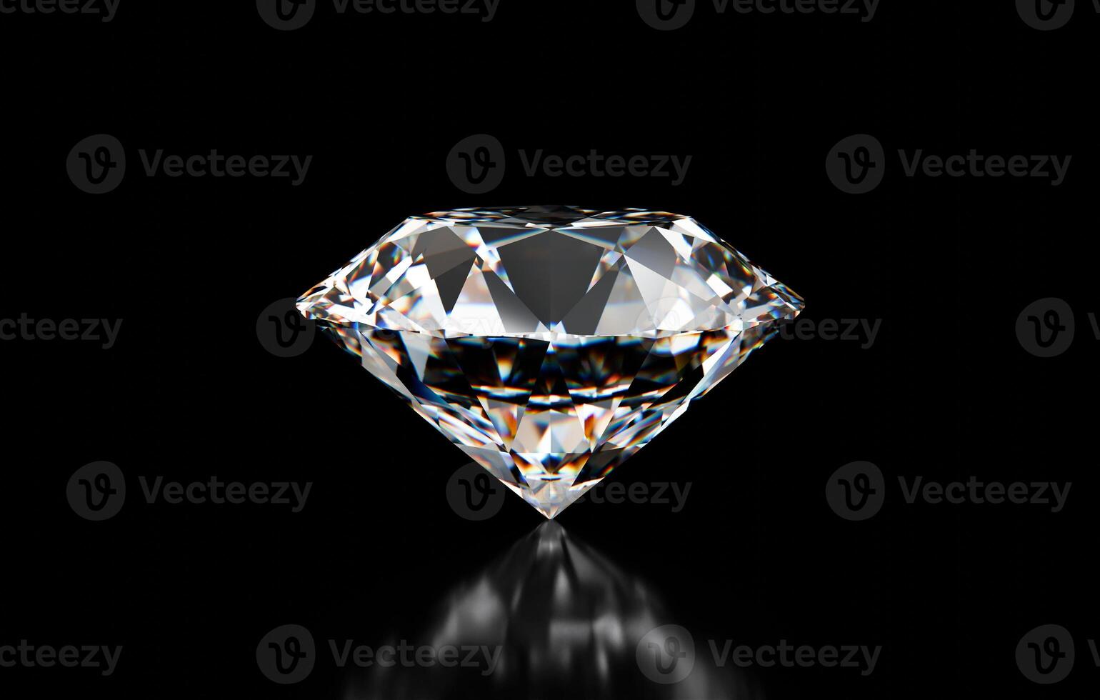 Realistic diamond placed on black background with soft reflection 3d illustration photo