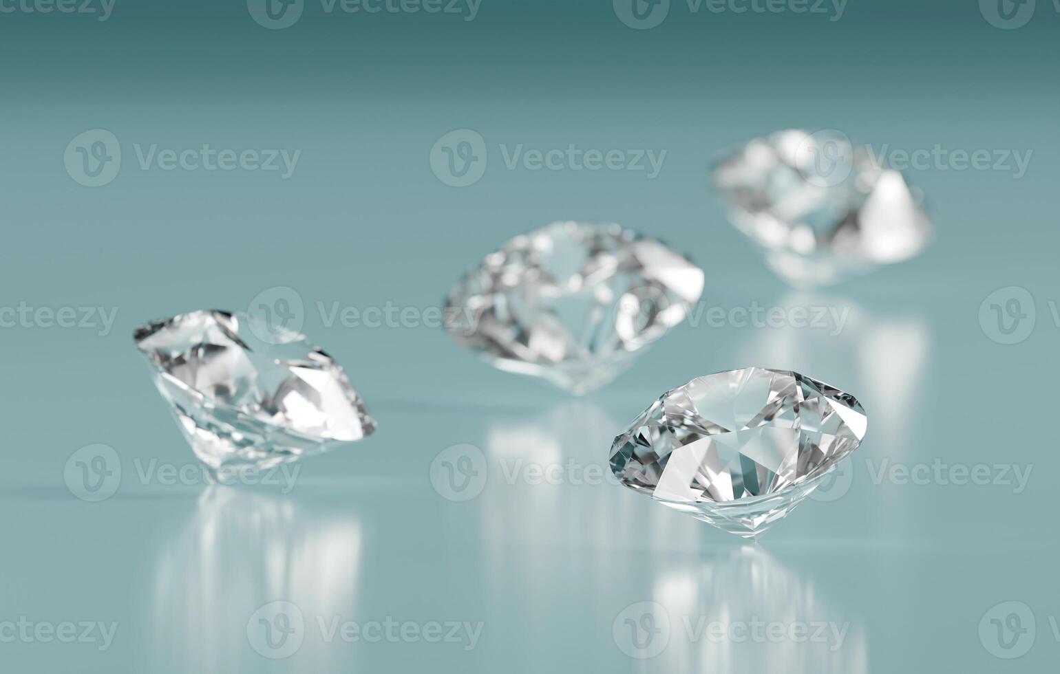 Diamonds group placed on blue background 3d rendering soft focus photo