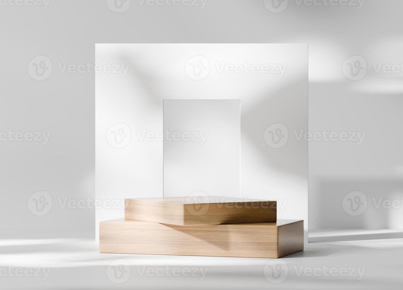 Wooden square minimal platform podium for advertising product display background 3d rendering photo