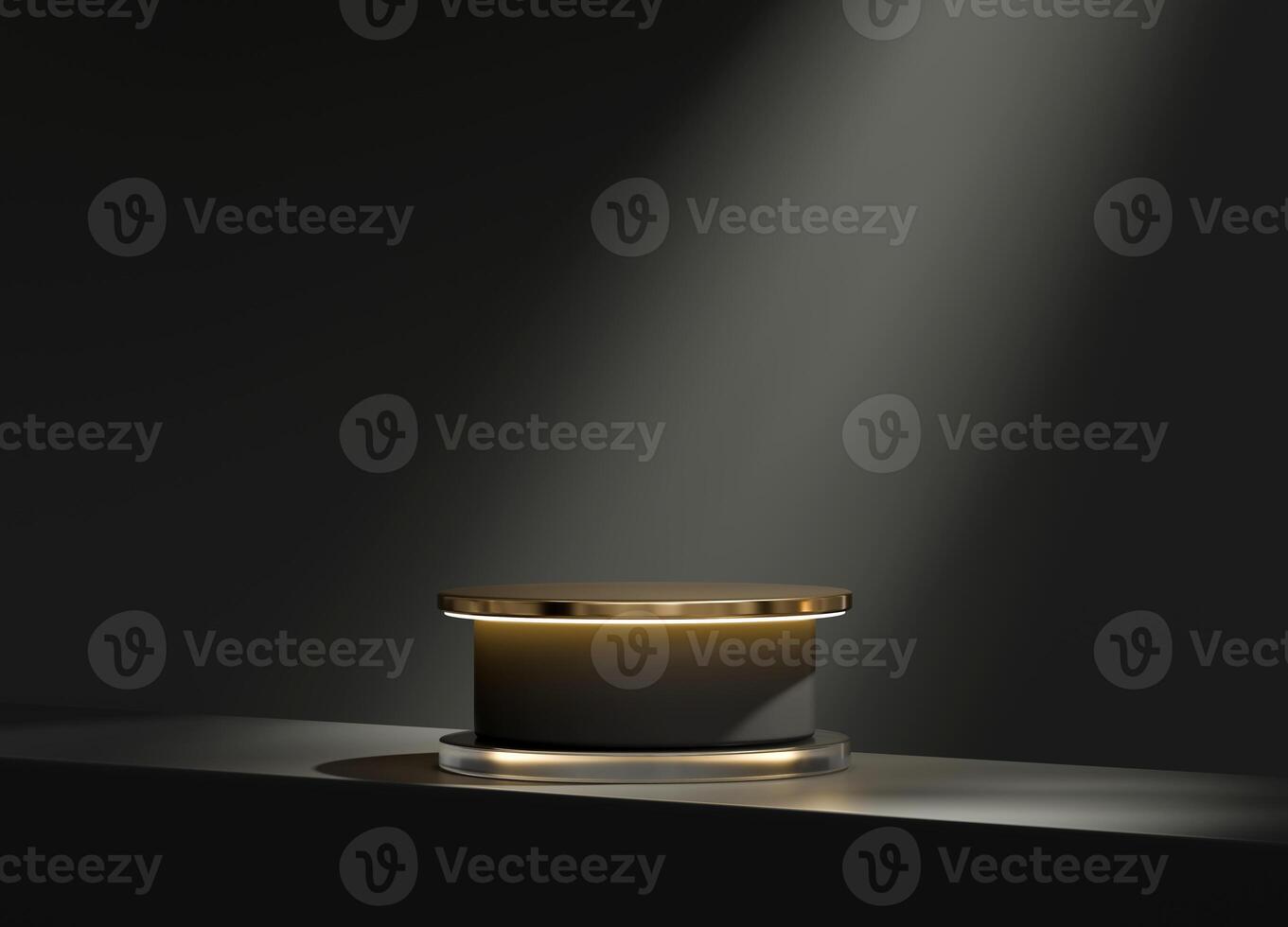 3D rendering abstract black and gold platform product presentation background photo