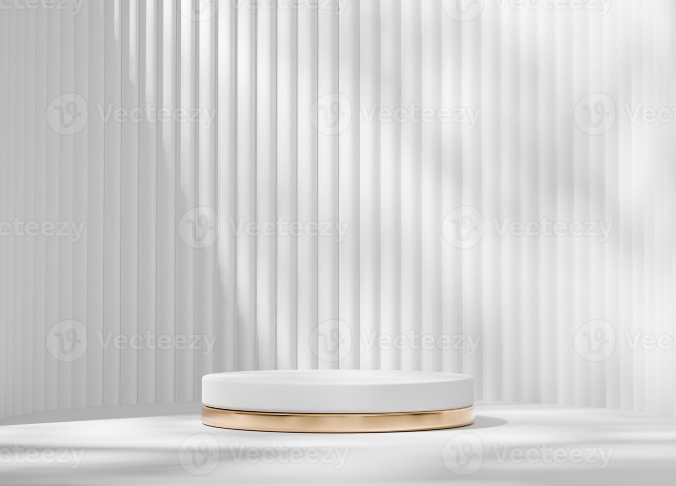 Minimal Modern Round White and Gold Podium Platform For Product Display Showcase 3D Rendering photo