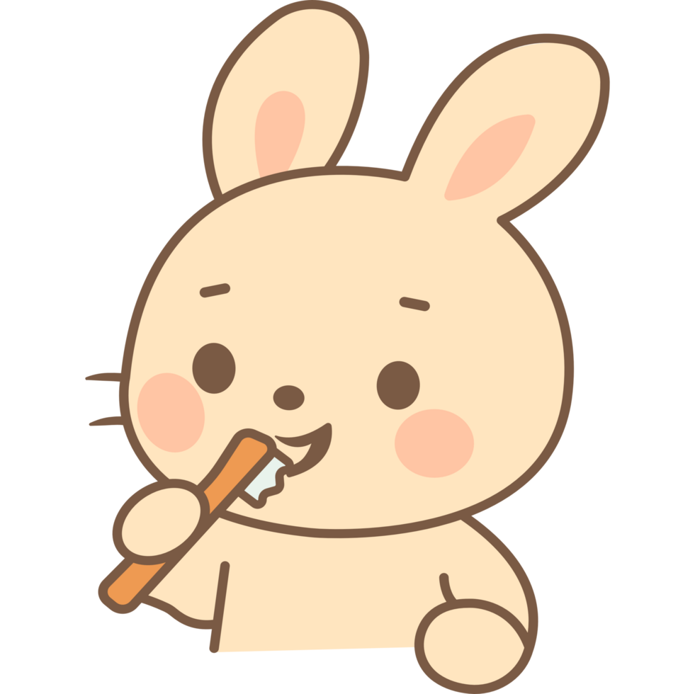 Bunny brushing teeth, dental hygiene routine for morning and night habit tracker png