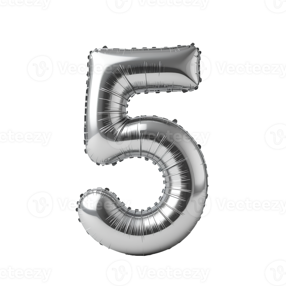 Silver number 5 balloon png