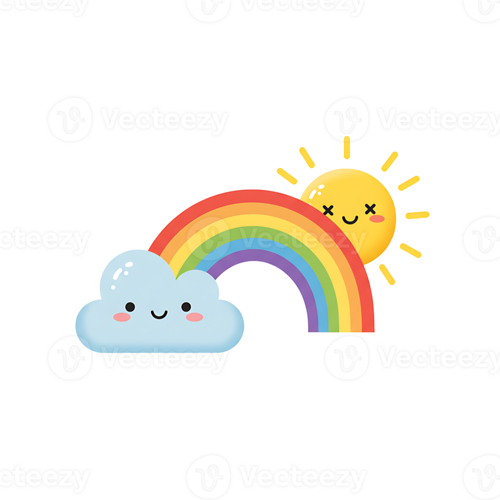 Rainbow Sun Cloud Cartoon Character Design png