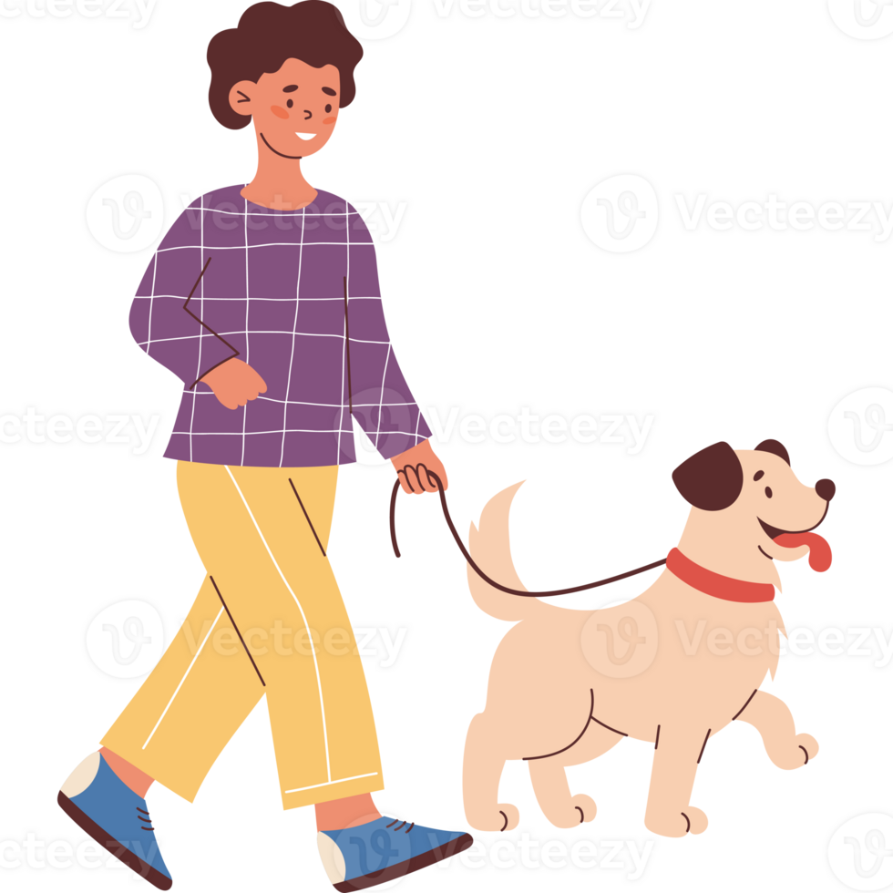 Woman Walking Dog Outdoors. Female Character png