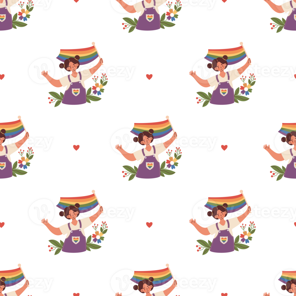 Seamless Pattern Happy LGBT Women Lesbian with Rainbow Pride Flag LGBTQ community png