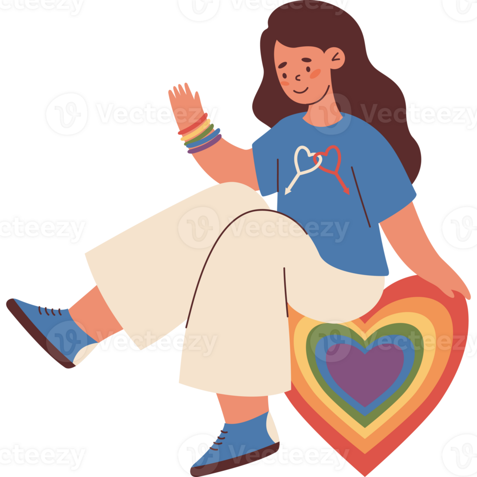 LGBTQ community. Happy woman with Rainbow Heart png