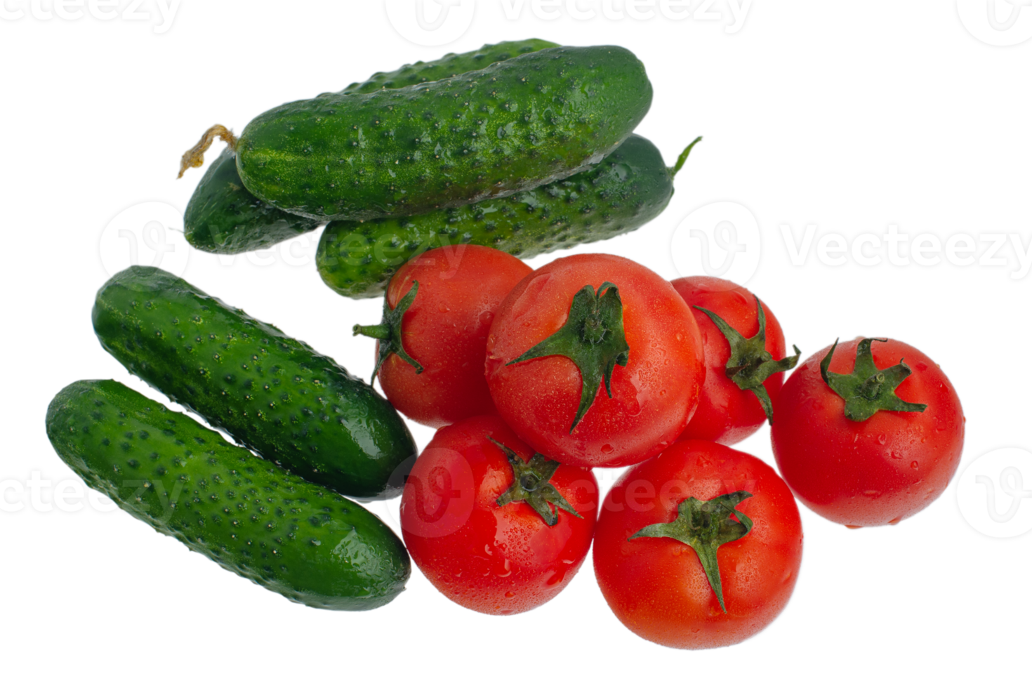 Tomatoes and cucumbers isolate. Vegetables red tomatoes and green cucumbers png