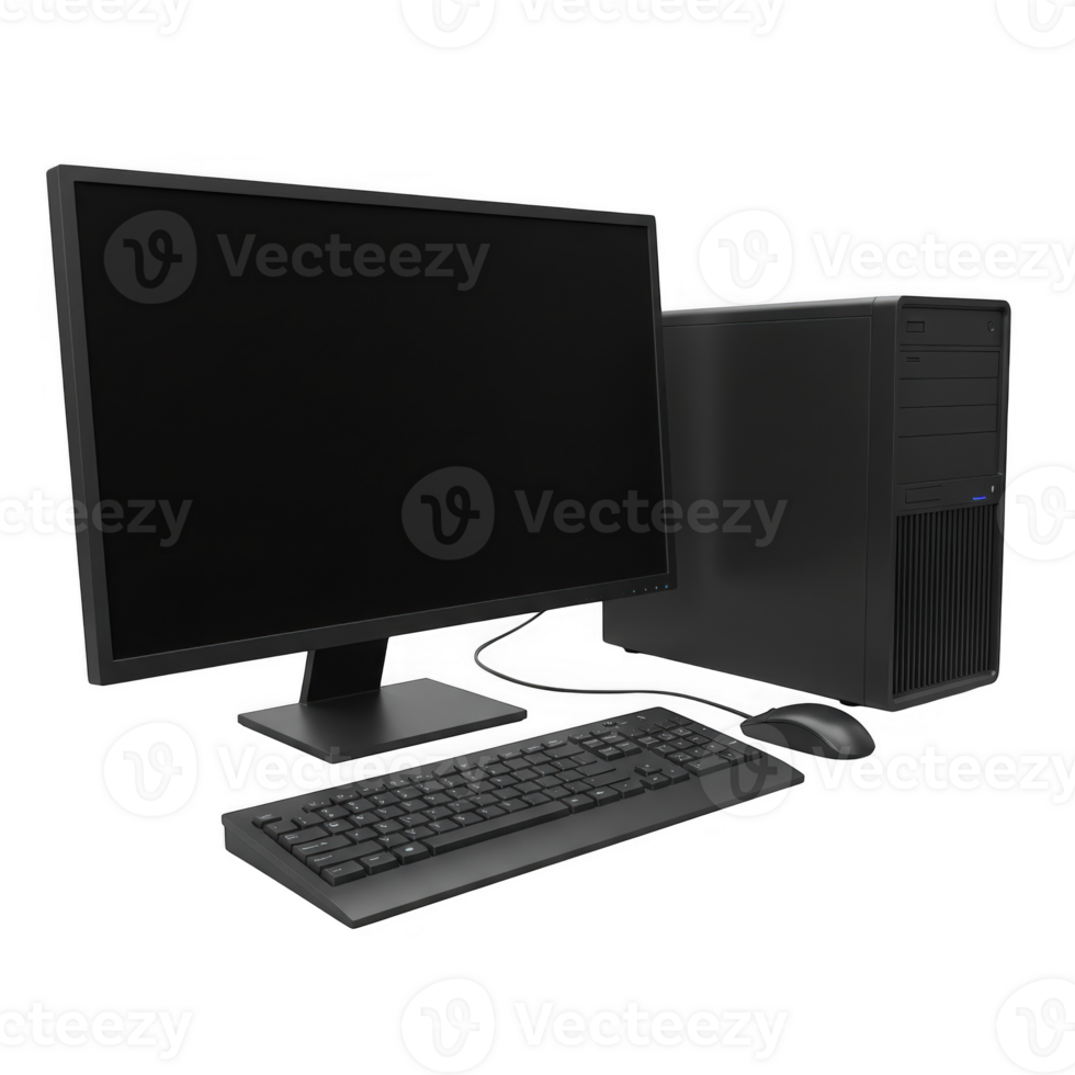 Computer setup with monitor, keyboard and mouse isolated on transparent background png