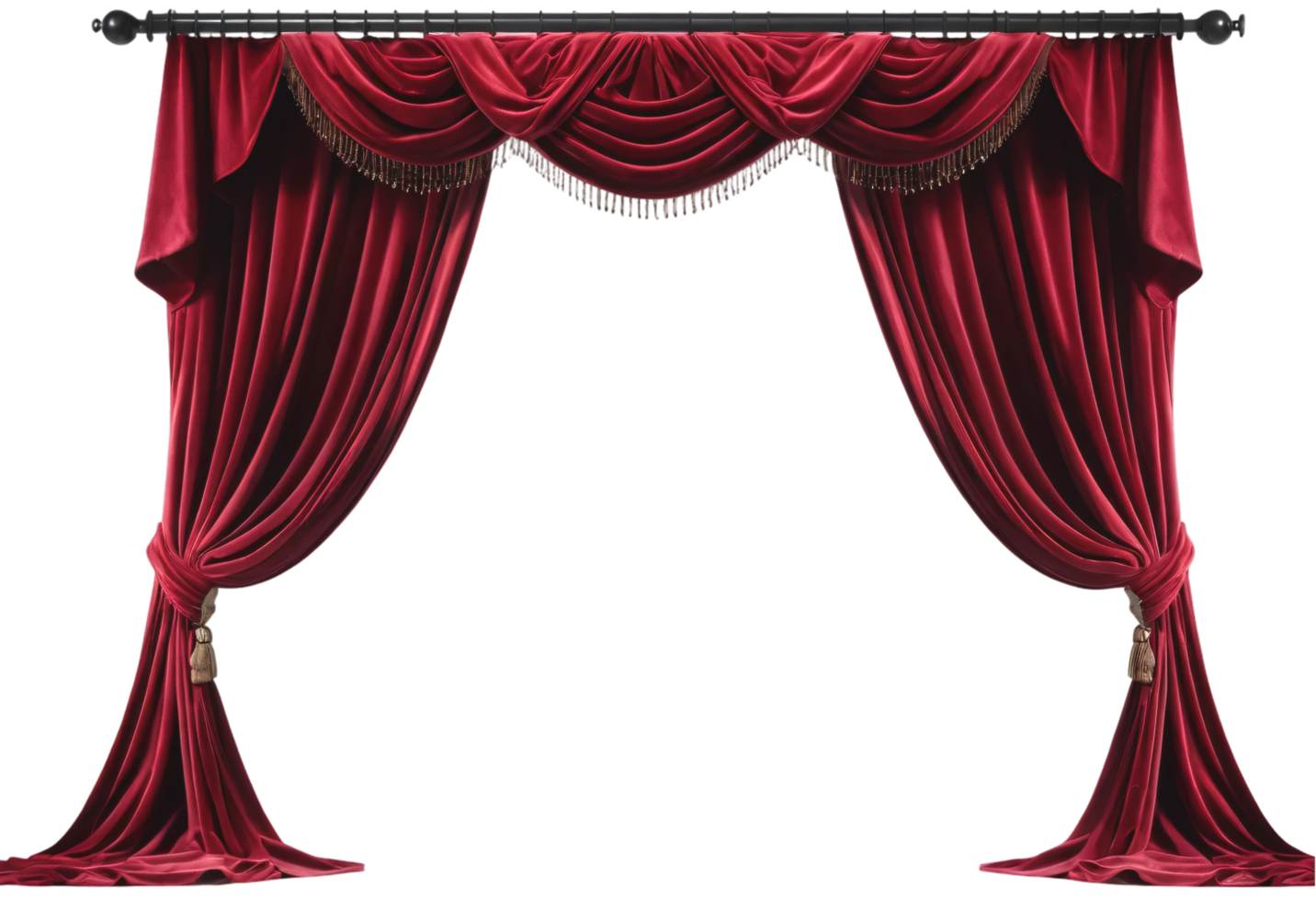 Red curtain with gold trim and fringe png