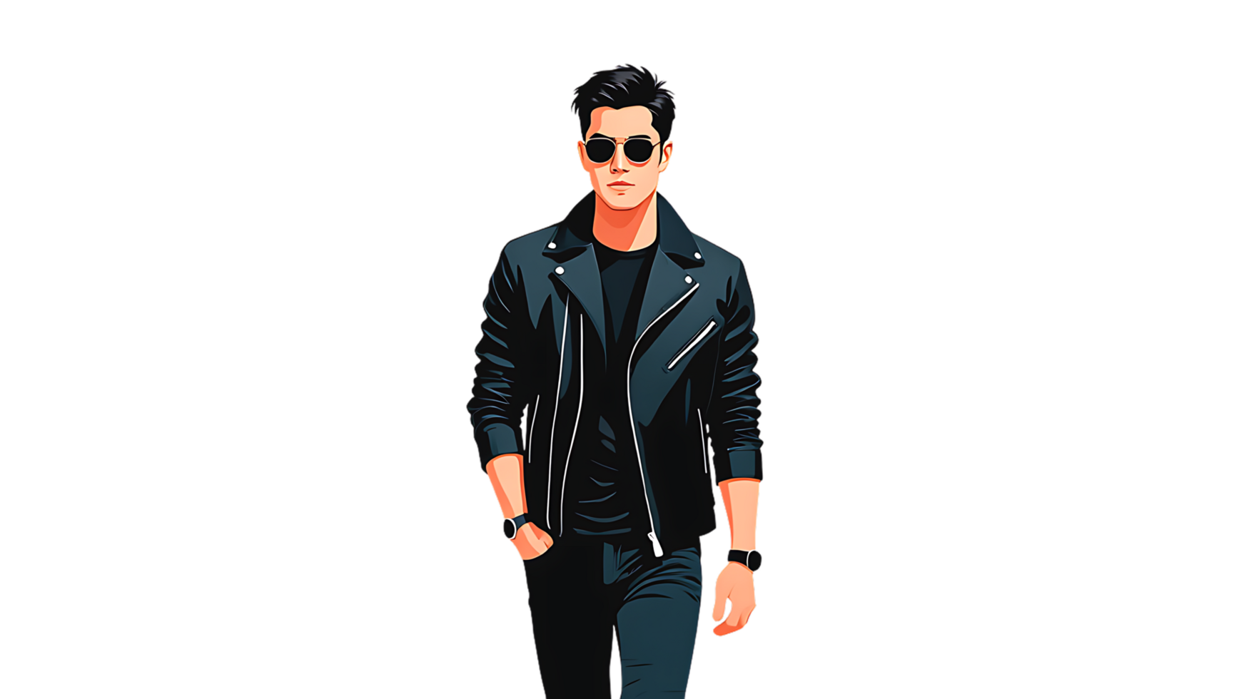 A man in a black leather jacket and sunglasses png