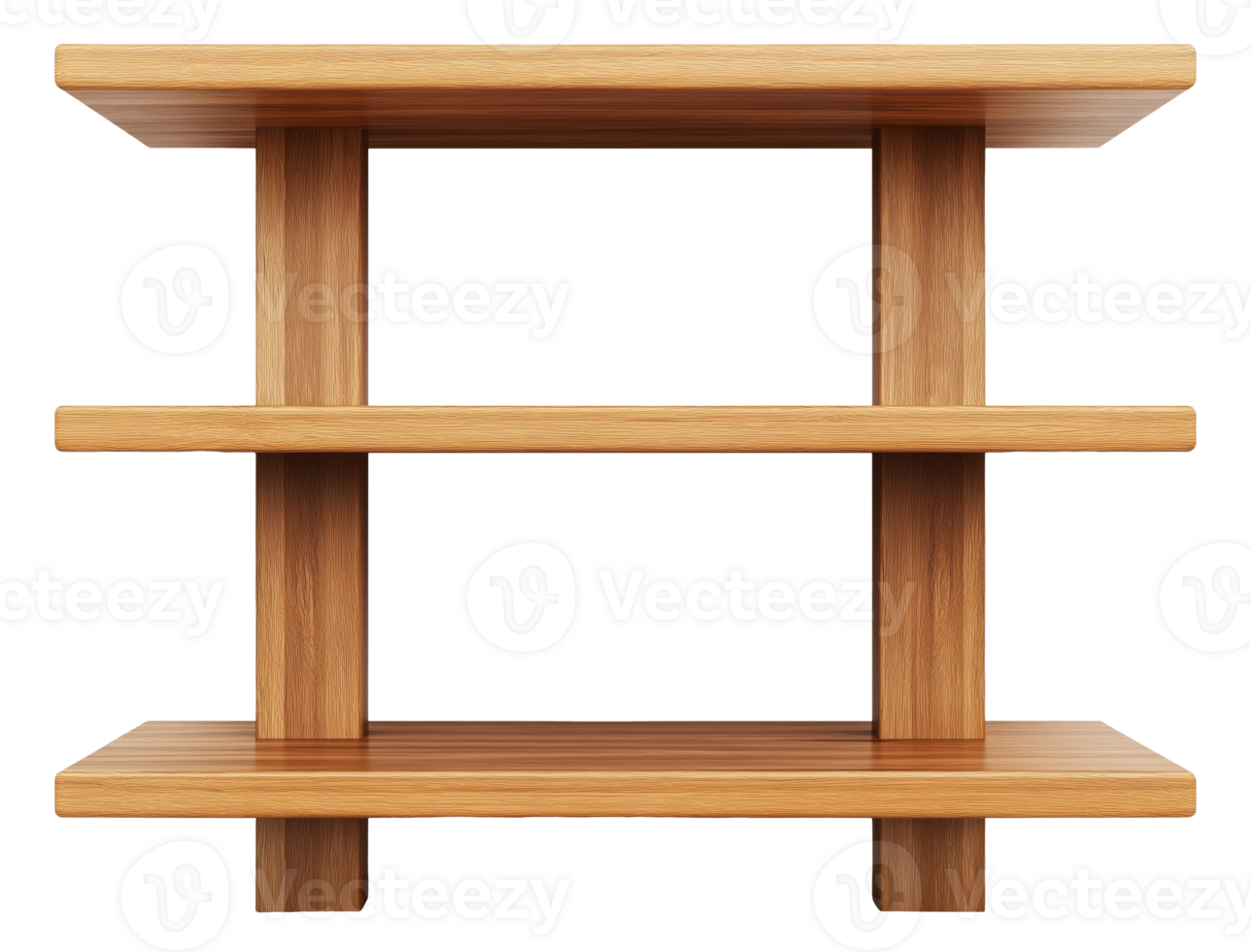 Modern three-tier wooden wall shelf isolated on transparent background png