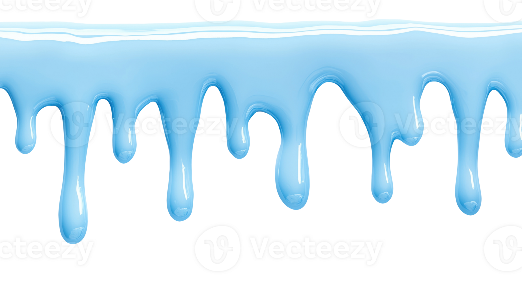 Sweet blue confectionery glaze dripping down from top edge, isolated on transparent background png