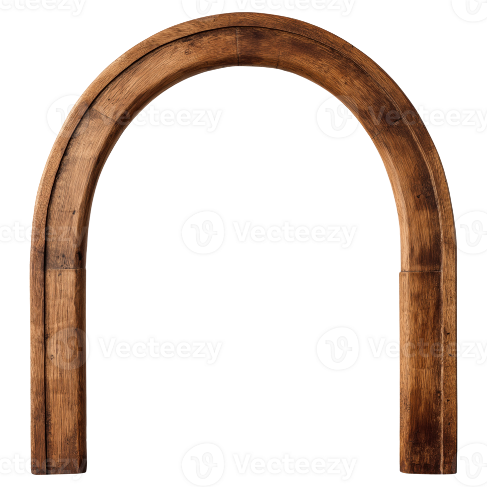 Curved wooden arch doorway or furniture element, isolated on transparent background png