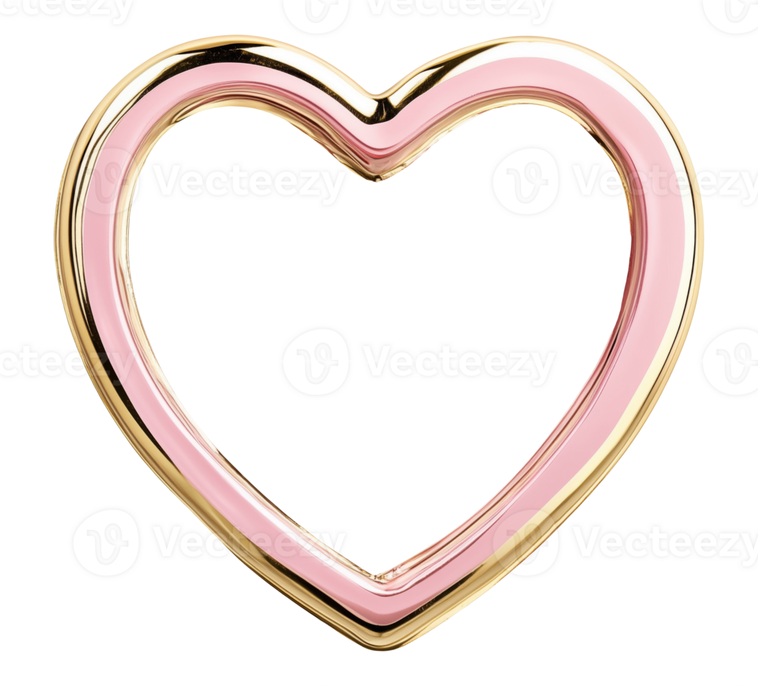 Delicate pink and gold heart shaped picture frame isolated on transparent background png
