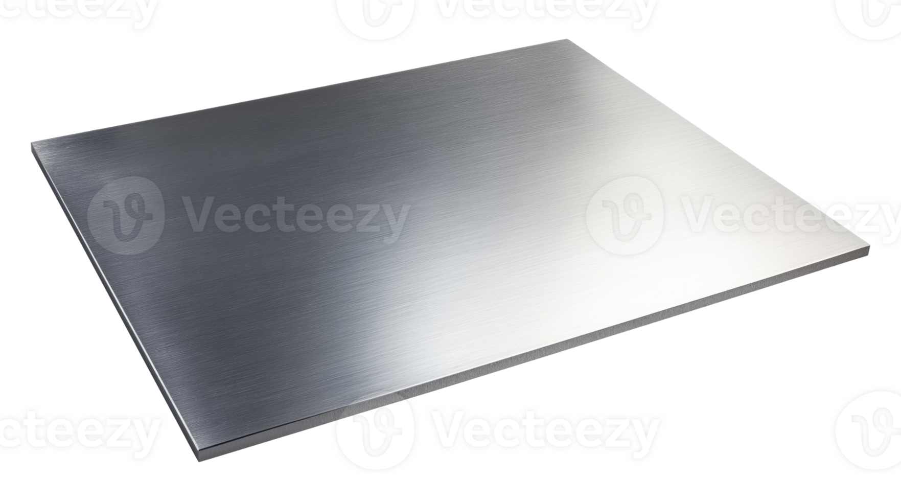 Flat brushed stainless steel or aluminum metal sheet with smooth reflective surface isolated on transparent background png