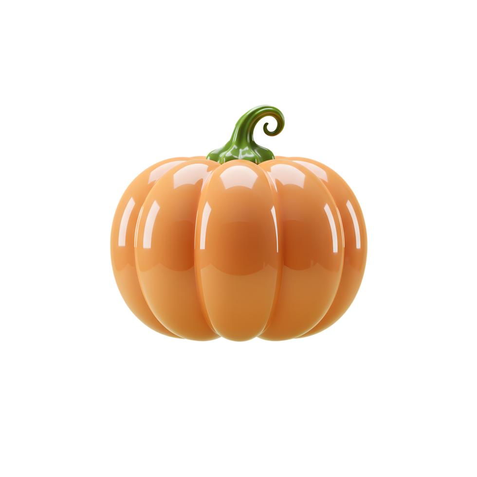 Orange Glossy Pumpkin 3D Render on Transparent Background png