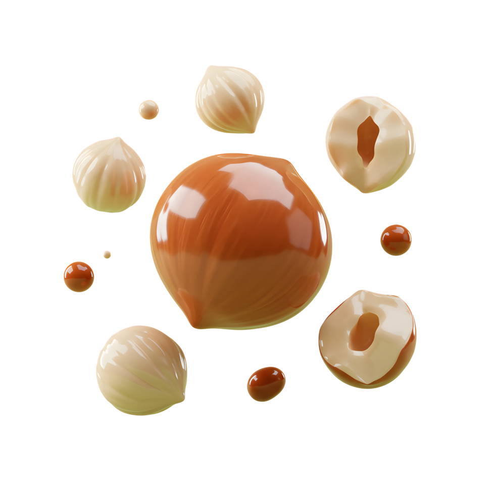 Brown and White Hazelnuts with Glossy Texture on Transparent Background png