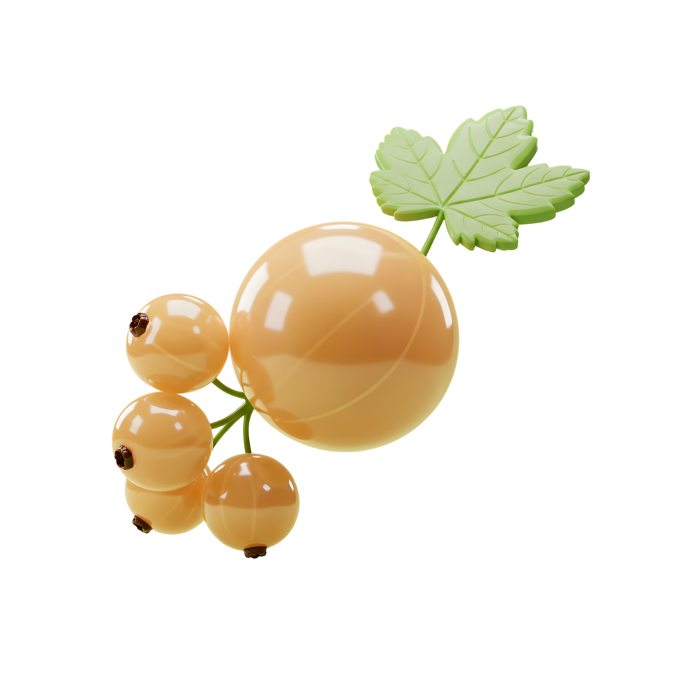 Glossy White Currant with Leaf 3D Render png