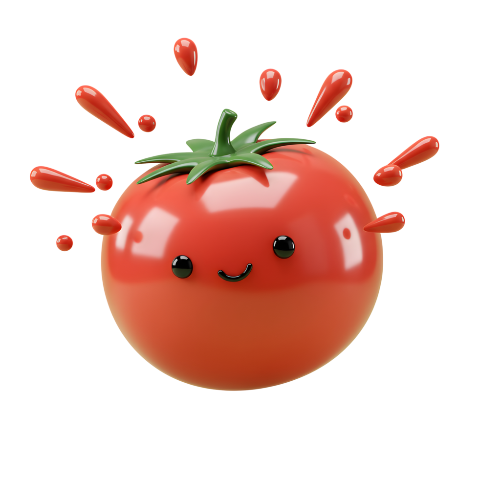 Cute Cartoon Tomato with Red Splatter on Transparent Background png