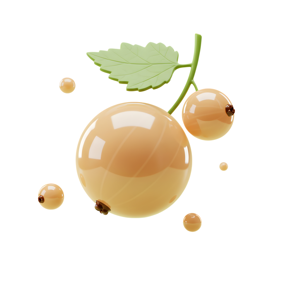 Glossy Yellow Gooseberries with Green Leaf on Transparent Background png