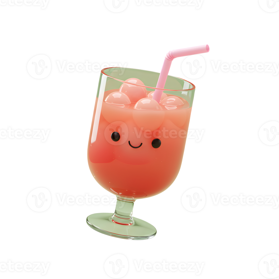 Cute Pink Juice Drink with Straw in Glass png