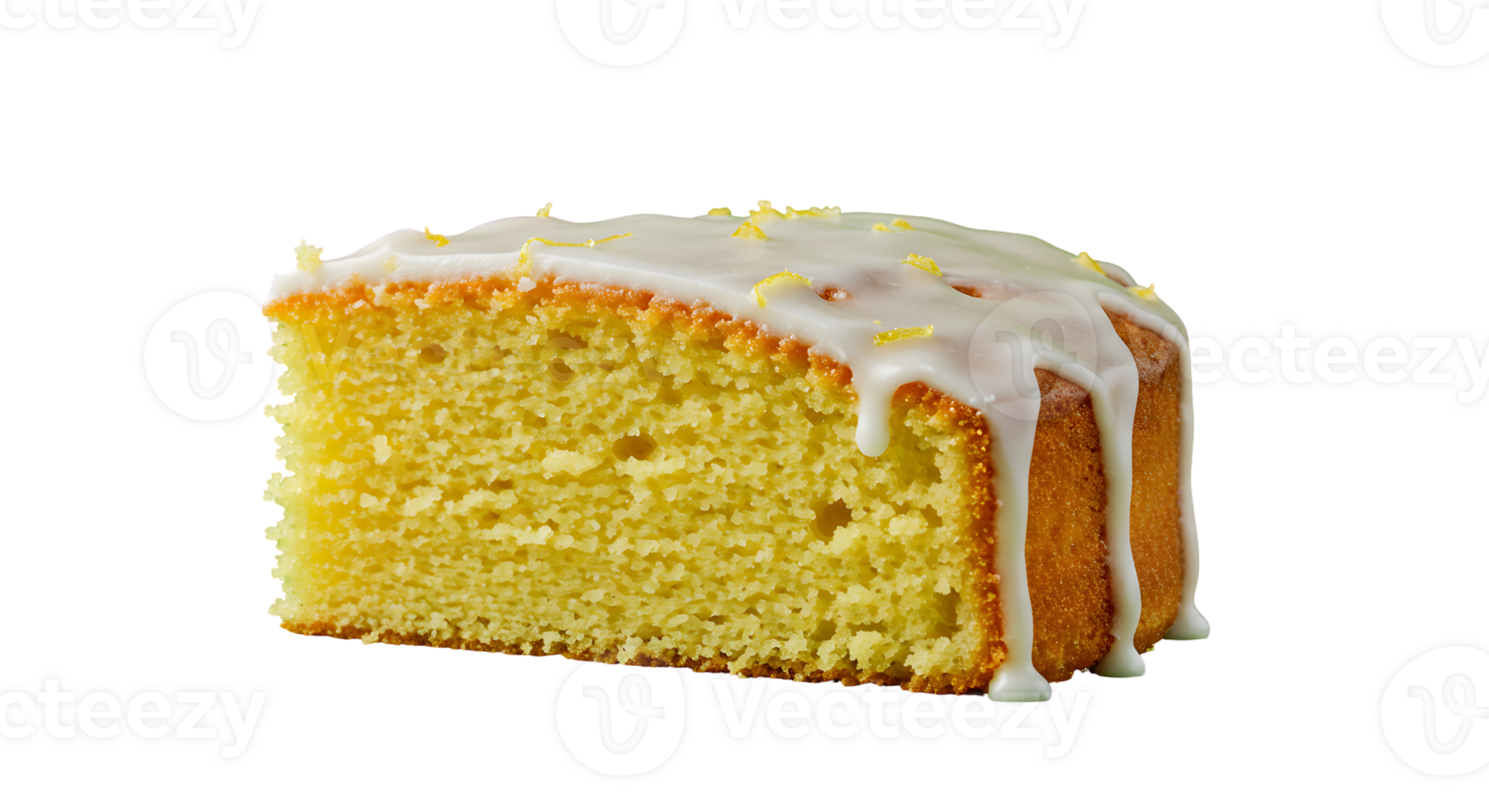 A Slice of Lemon Cake with White Glaze on Transparent Background png