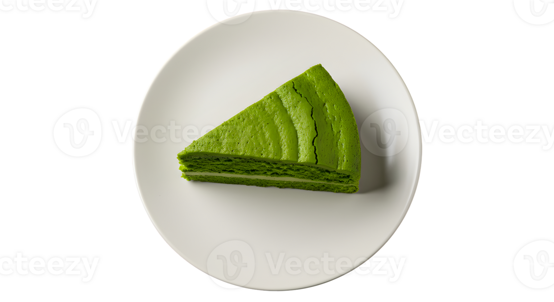 A Slice of Matcha Cake on a White Plate png