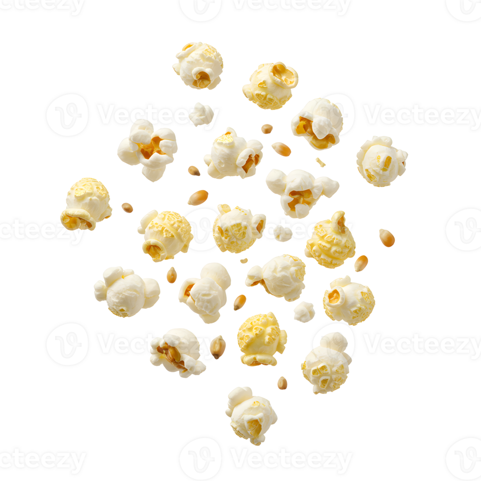 Buttery Popcorn Kernels Scattered on White Background png