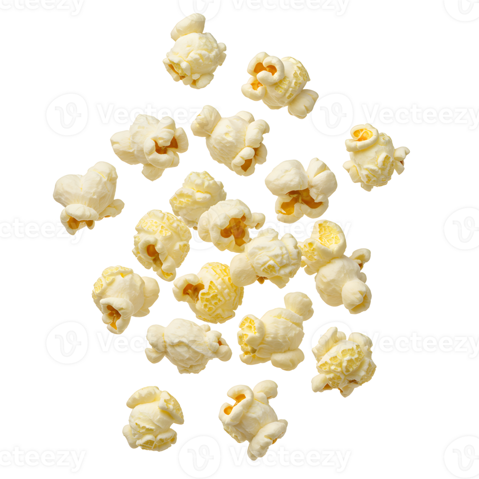 Buttery Popcorn Kernels Floating on Transparent Background png