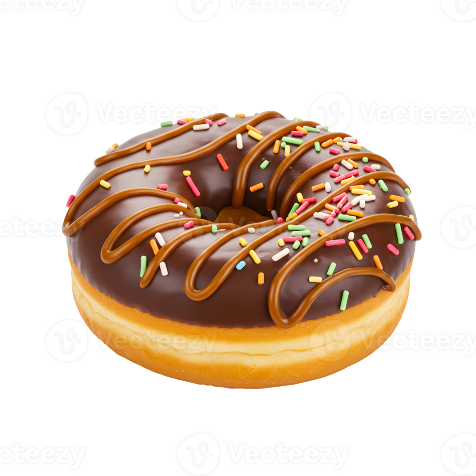 Chocolate Donut with Caramel Drizzle and Sprinkles png