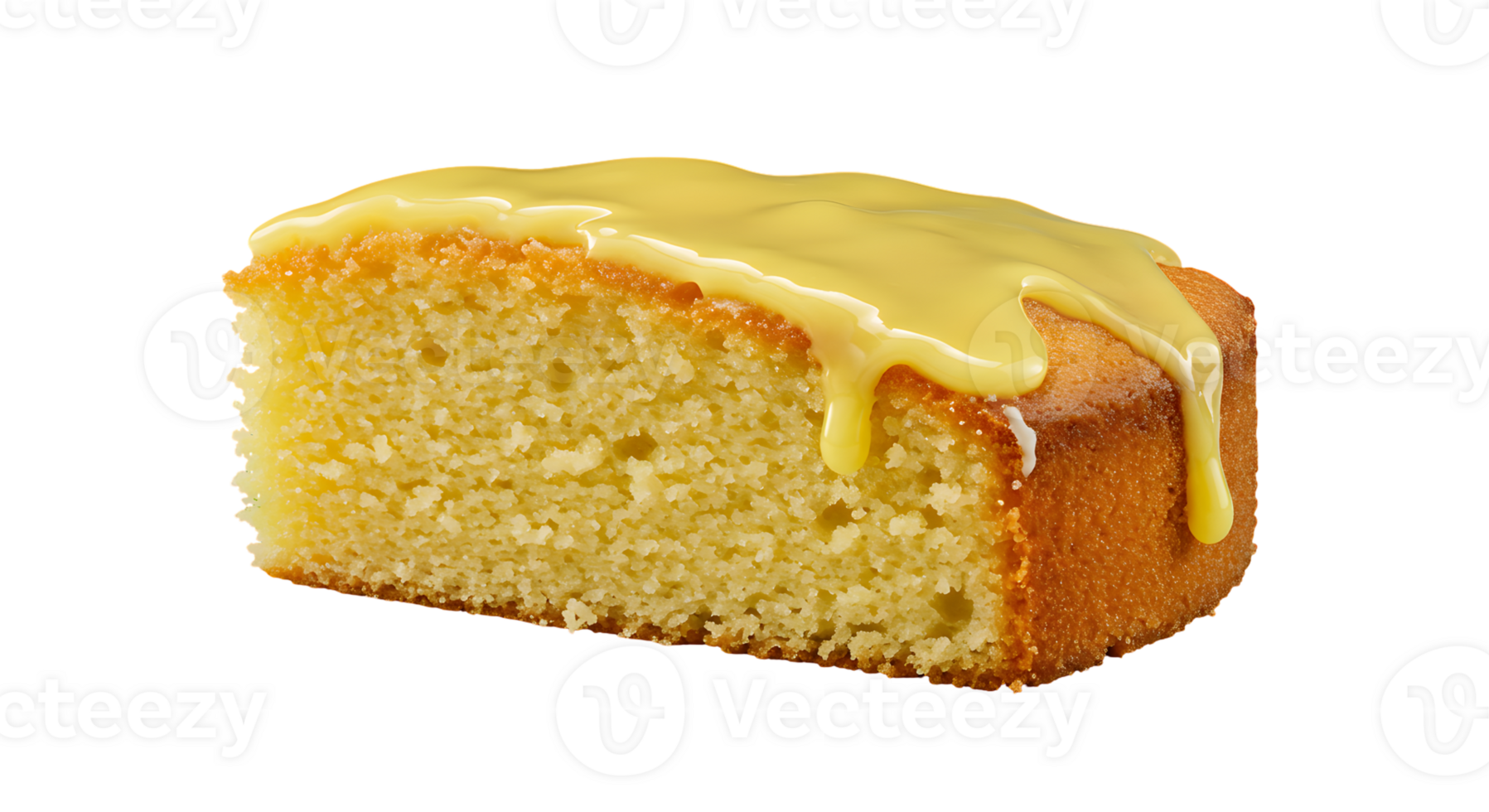 Closeup of a Slice of Lemon Cake with Creamy Yellow Glaze png