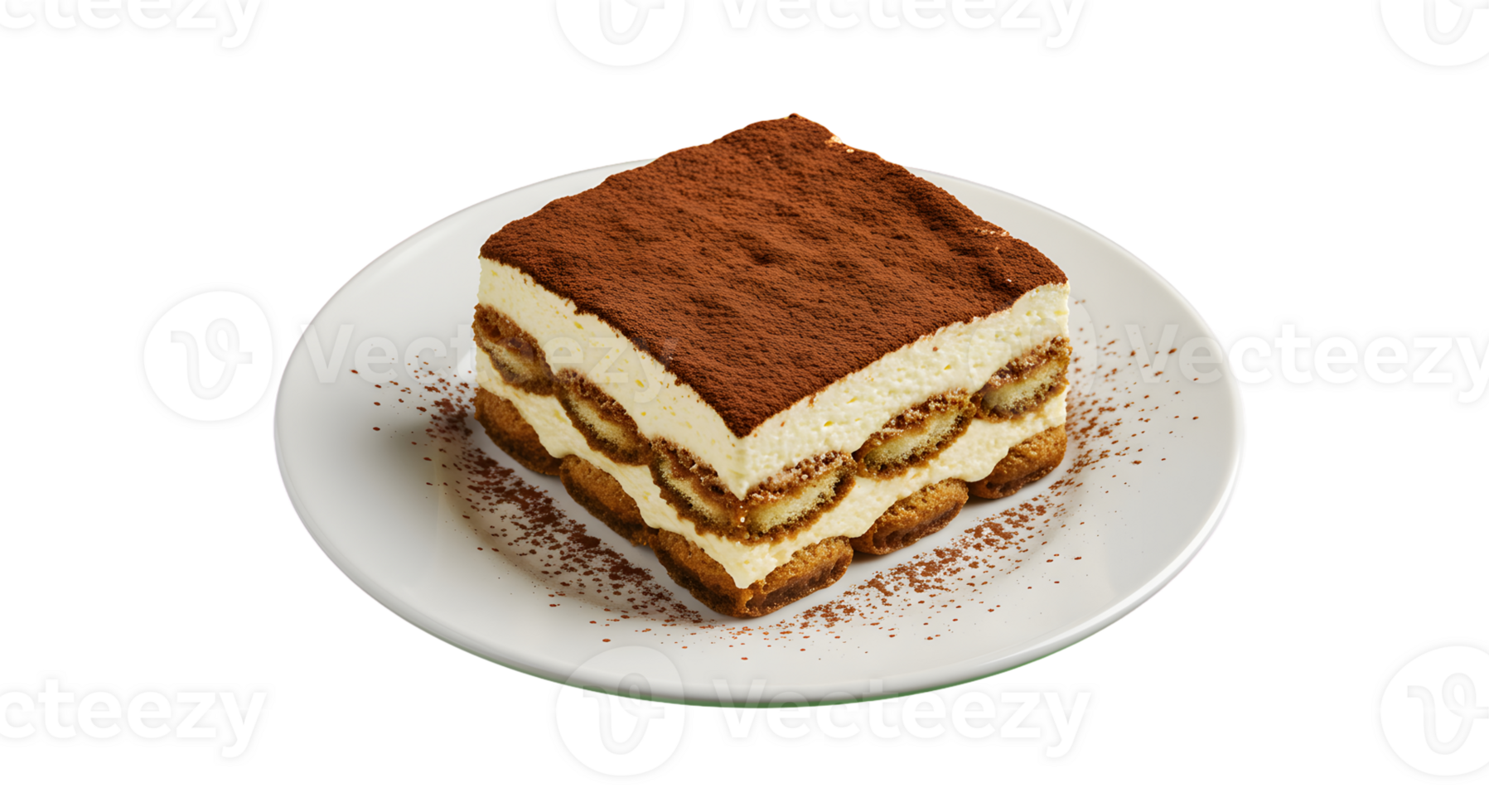 A Square Slice of Tiramisu on a White Plate png
