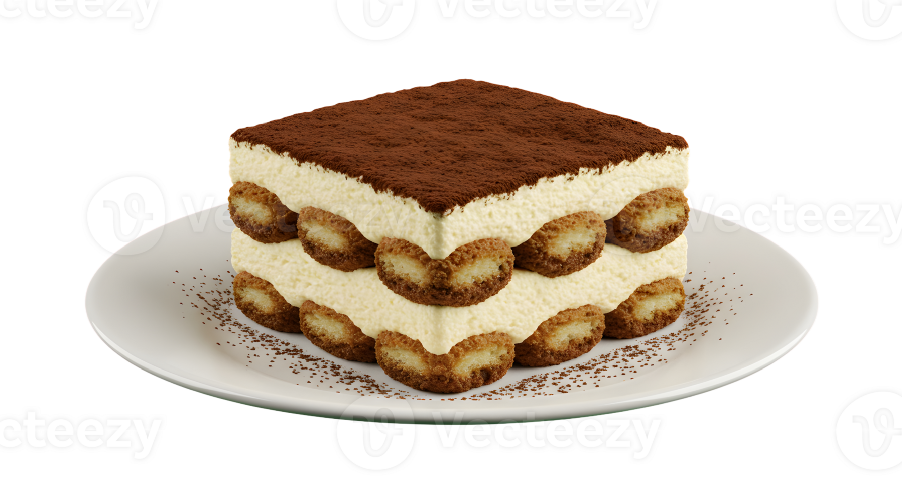 Delicious Layered Tiramisu Dessert on White Plate png
