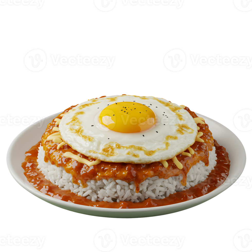 Fried Egg on Savory Rice with Creamy Brown Sauce png